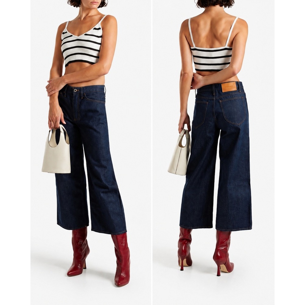 FRAME Le Italien Wide Crop Jeans Dark Rinse Indigo Blue Denim- Size 28